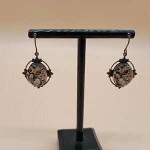 Steampunk Clockwork Earrings w/ Rhinestone Accents Cosplay Whimsygoth Handmade